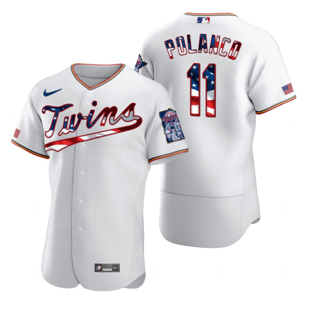 Minnesota Twins #11 Jorge Polanco Men Nike White Fluttering USA Flag Limited Edition Authentic MLB Jersey
